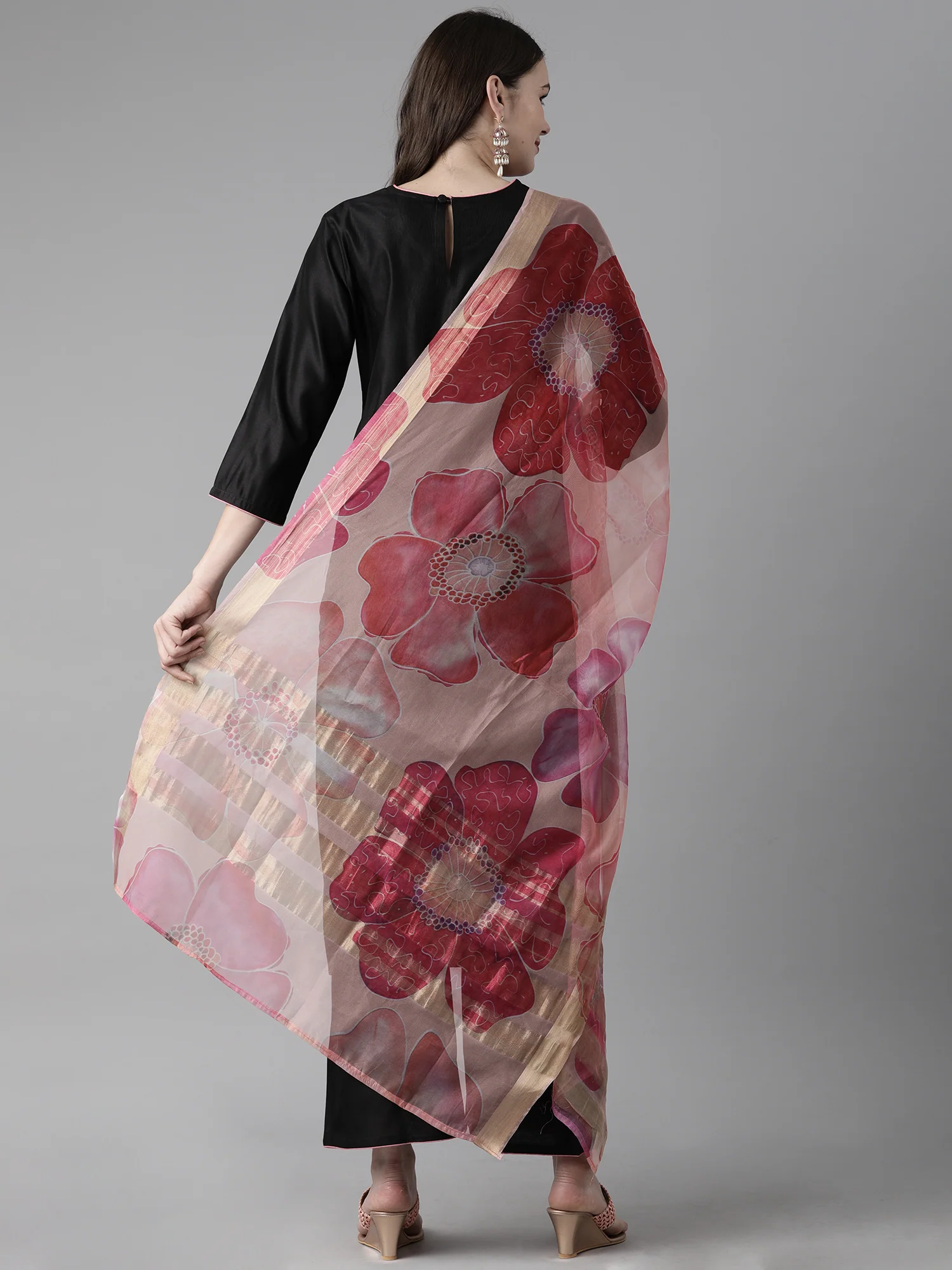 Indo Era Black Embroidered Straight Kurta Palazzo With Dupatta Set - Image 6
