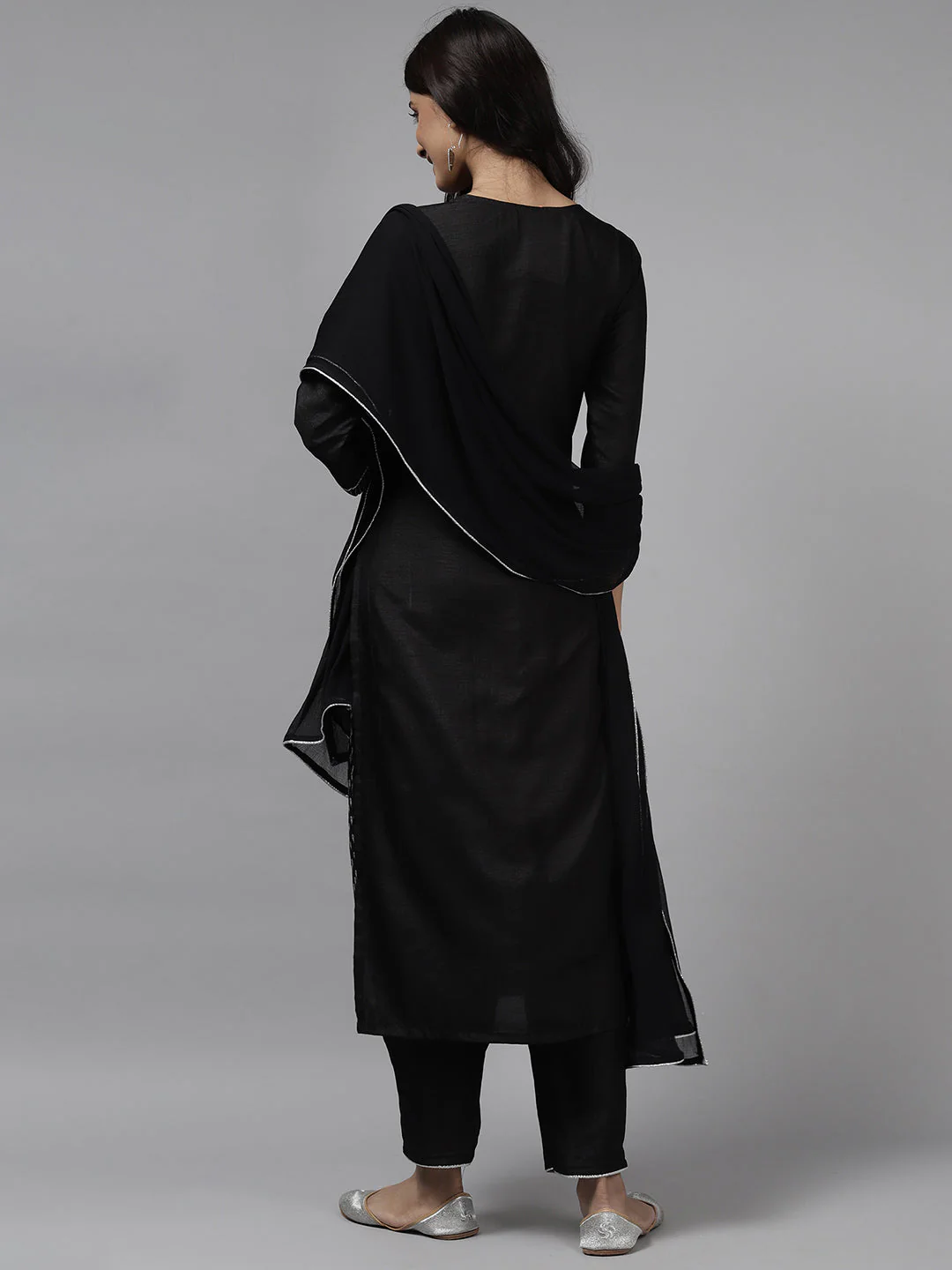 Indo Era Black Printed Straight Kurta Palazzo with Dupatta Set - Image 5