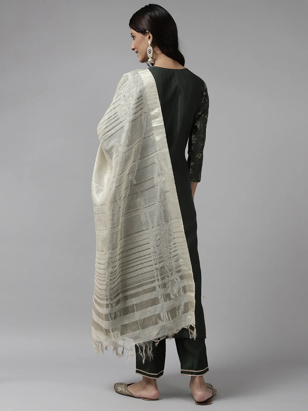 Indo Era Green Printed Straight Kurta Trouser with Dupatta set - Image 5