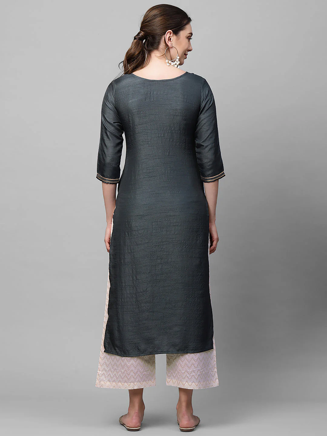 Indo Era Grey Solid Straight Kurta - Image 6