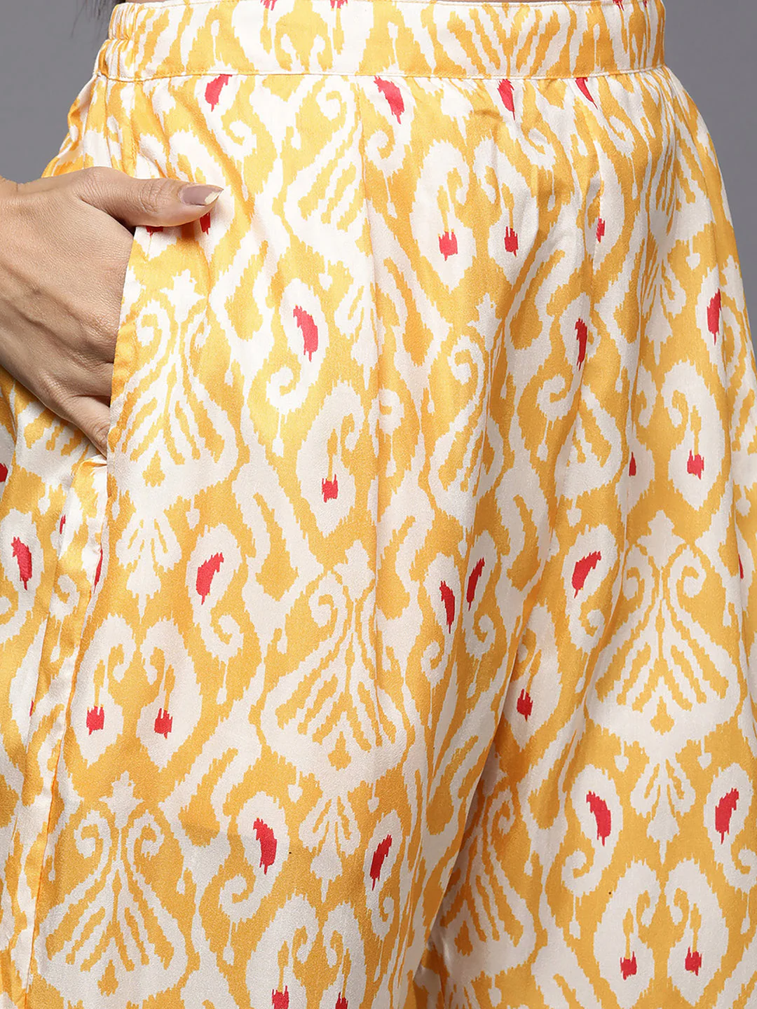 Indo Era Kesariya Yellow Printed A-Line Kaftan With Trouser Set - Image 5