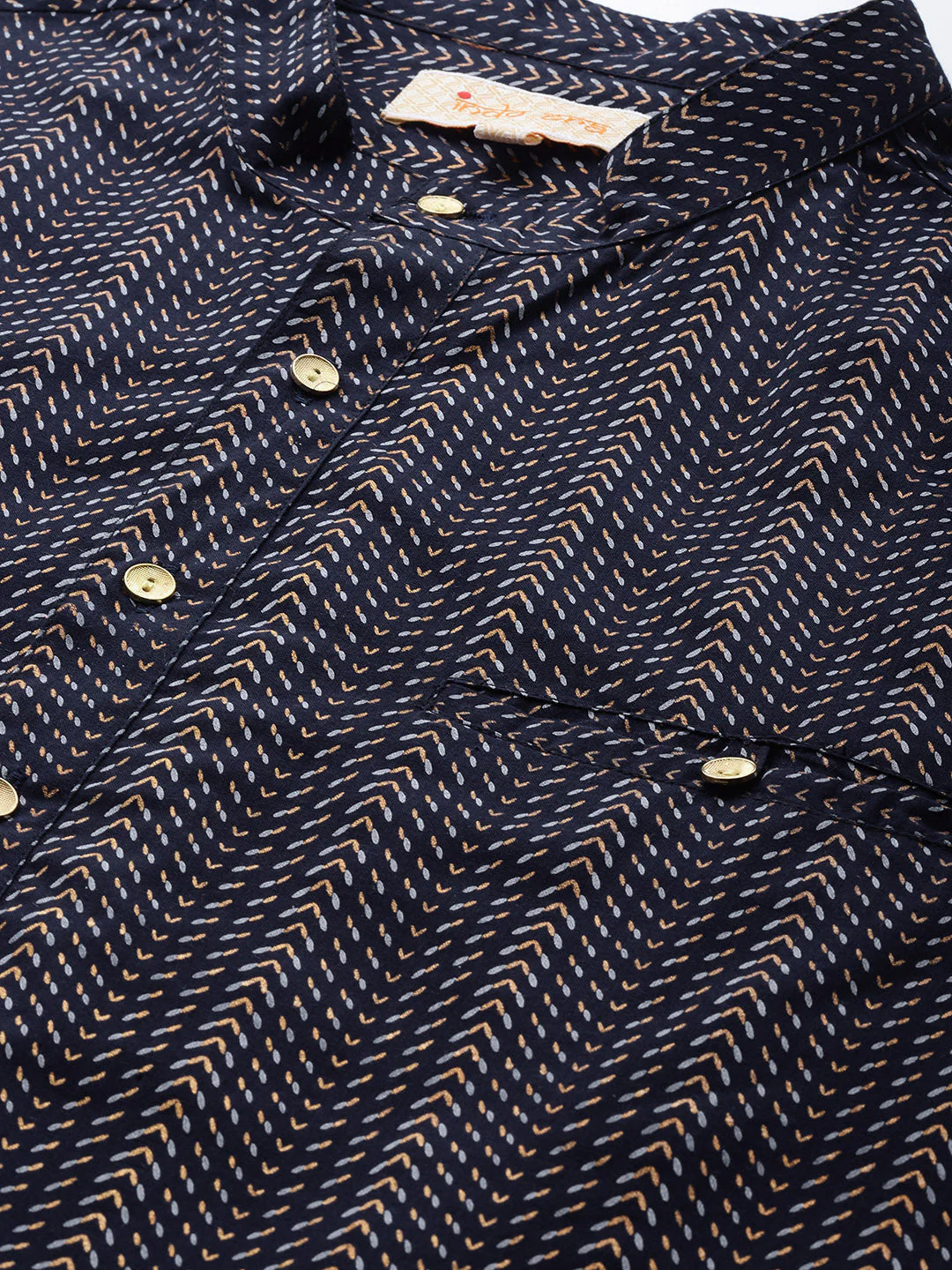 Navy Blue Herringbone Cotton Straight Kurtas - Image 5