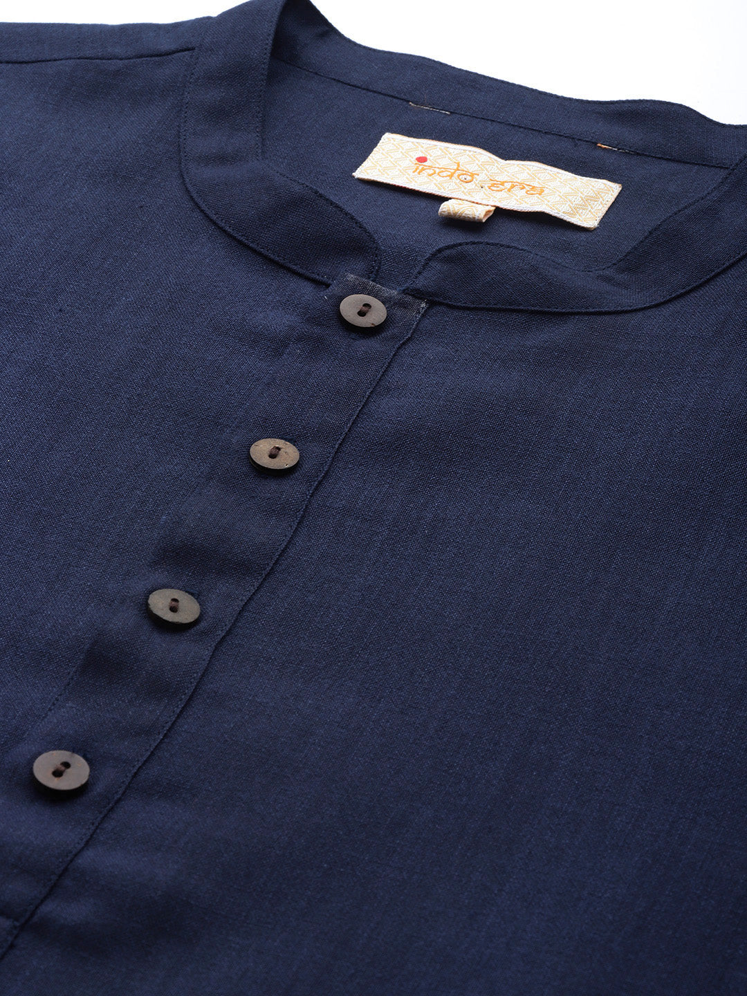 Indo Era Navy Blue Solid Cotton Straight Kurtas - Image 5