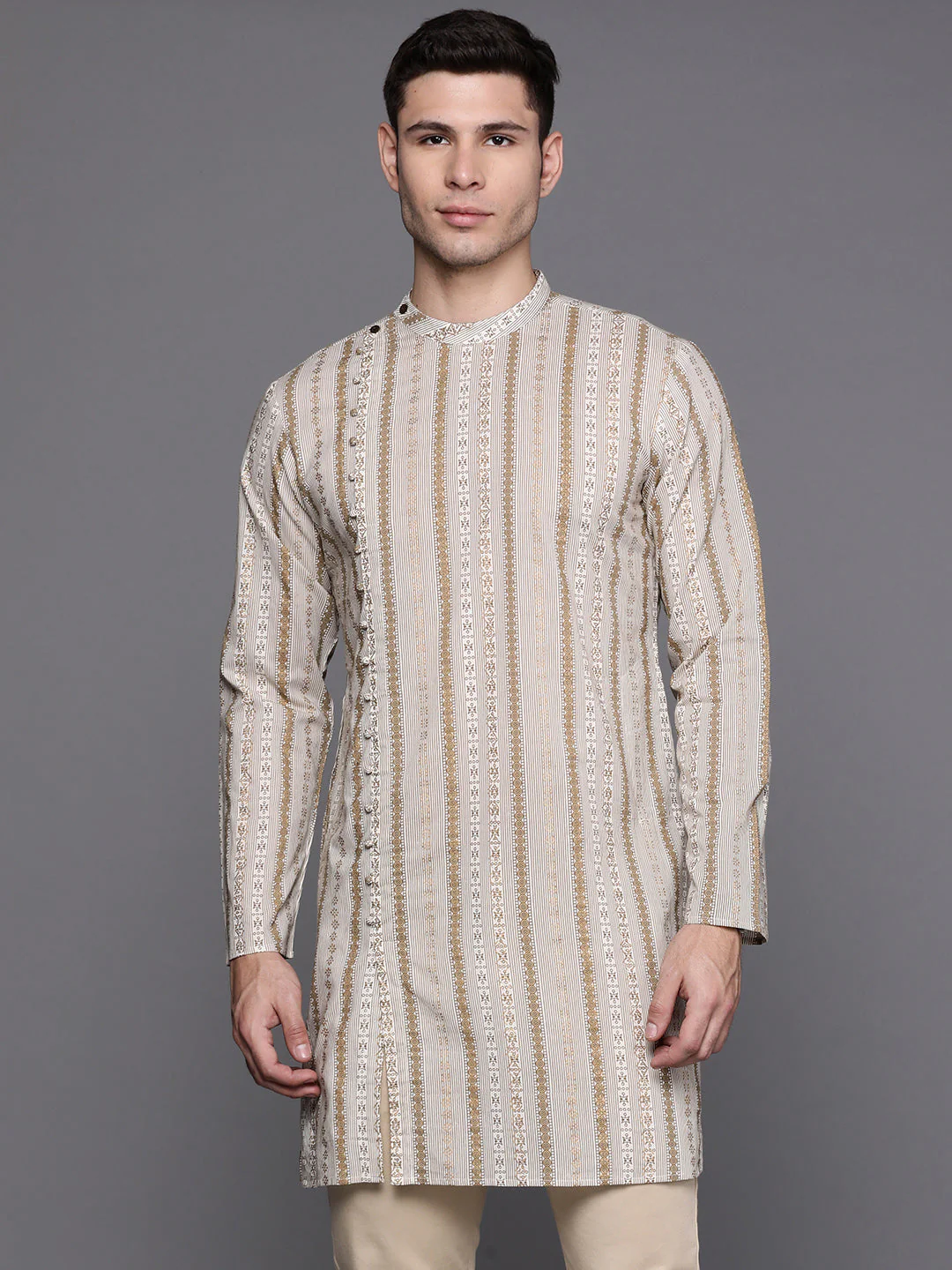 Indo Era Off White Bengal Stripes Cotton Straight Kurtas - Image 4