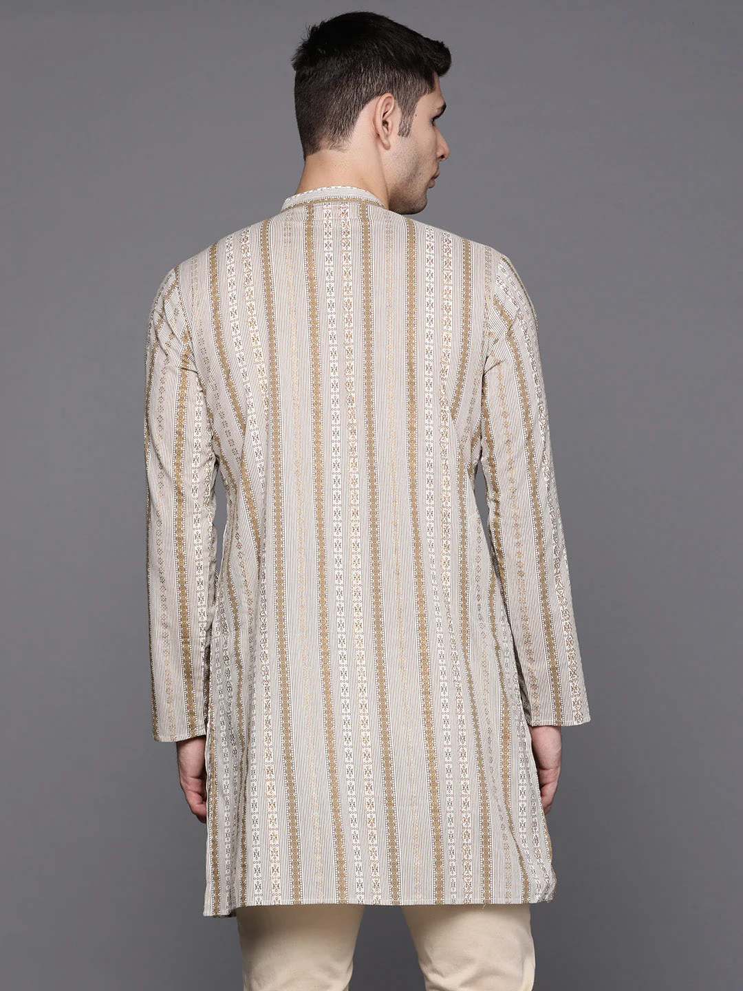 Indo Era Off White Bengal Stripes Cotton Straight Kurtas - Image 5