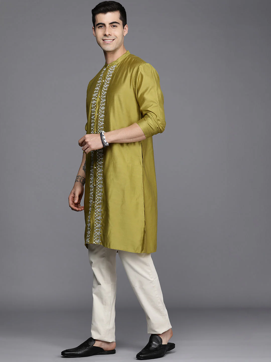 Indo Era Olive Embroidered Liva Straight Kurtas - Image 3