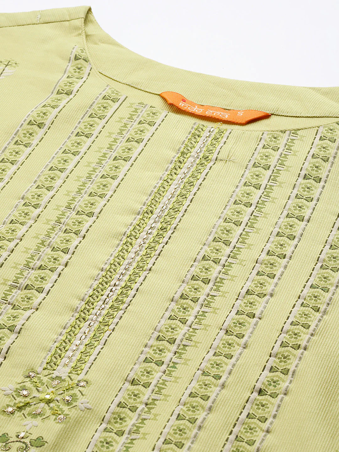 Indo Era Olive Printed Straight Kurta Palazzos With Dupatta Set - Image 6